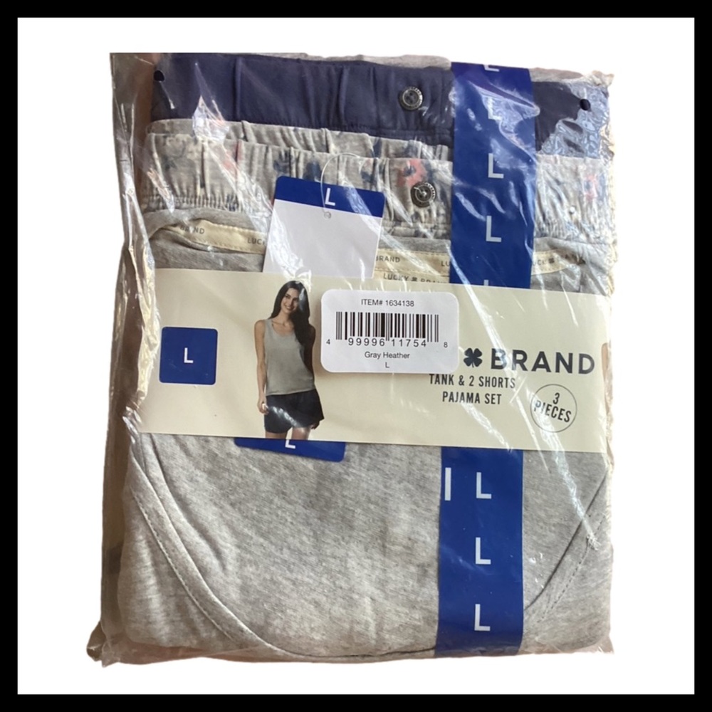 LUCKY BRAND 3-piece Pajama Short Set Blue Heather - Picture 5 of 7